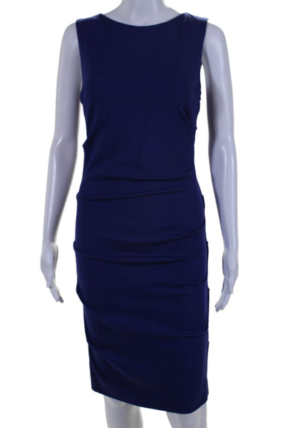 Artelier Nicole Miller Womens Ruched Sleeveless Body Con Dress Blue Size Small