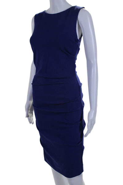 Artelier Nicole Miller Womens Ruched Sleeveless Body Con Dress Blue Size Small