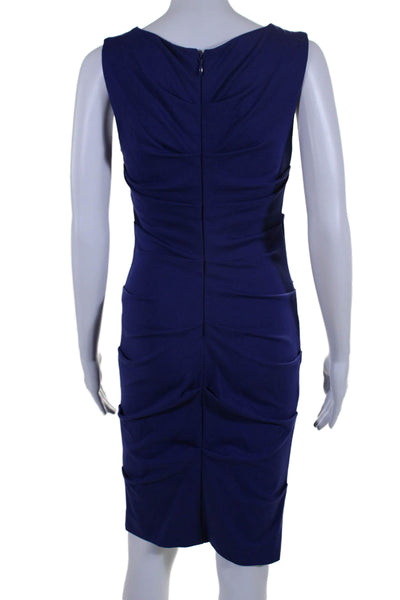 Artelier Nicole Miller Womens Ruched Sleeveless Body Con Dress Blue Size Small