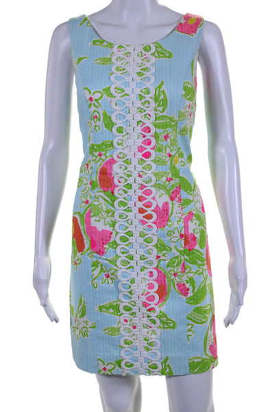 Lilly Pulitzer Womens Floral Print Sleeveless Dress Sky Blue Cotton Size 2