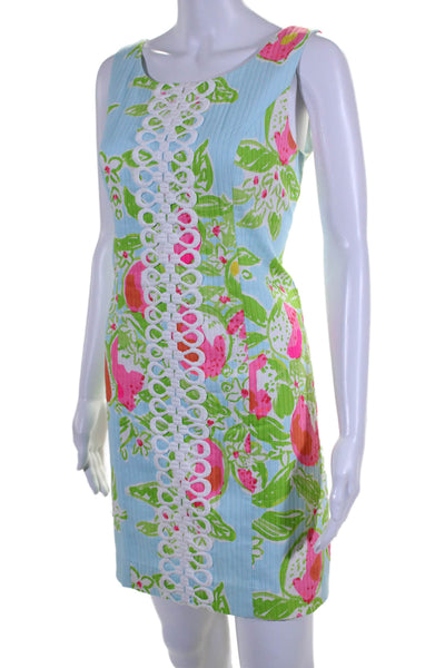 Lilly Pulitzer Womens Floral Print Sleeveless Dress Sky Blue Cotton Size 2