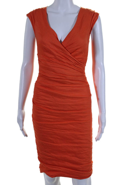 Artelier Nicole Miller Womens Sleeveless V Neck Pencil Dress Orange Cotton Size