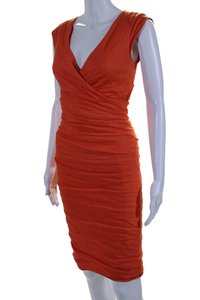 Artelier Nicole Miller Womens Sleeveless V Neck Pencil Dress Orange Cotton Size