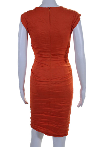 Artelier Nicole Miller Womens Sleeveless V Neck Pencil Dress Orange Cotton Size