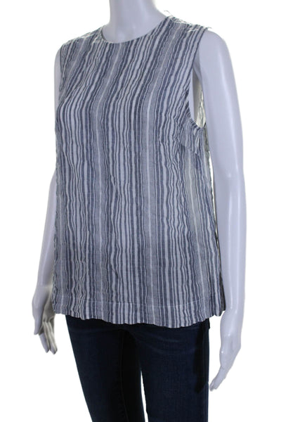 Jenni Kayne Womens Cotton Striped Sleeveless Button Up Blouse Top Blue Size M