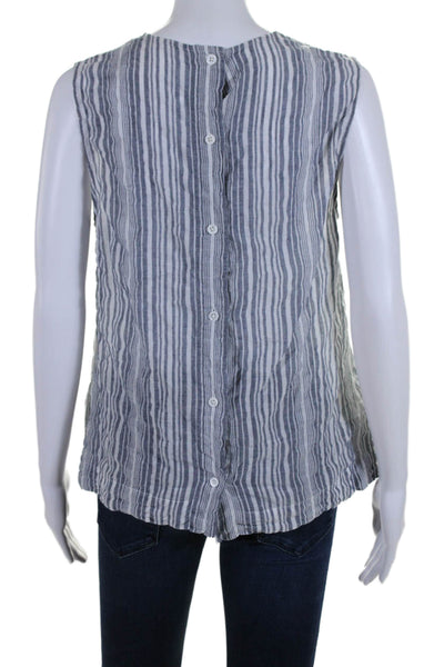 Jenni Kayne Womens Cotton Striped Sleeveless Button Up Blouse Top Blue Size M