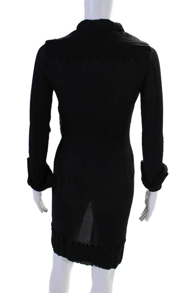 philosophy Womens Collared Ruched Button Long Sleeve Textured Dress Black Size M