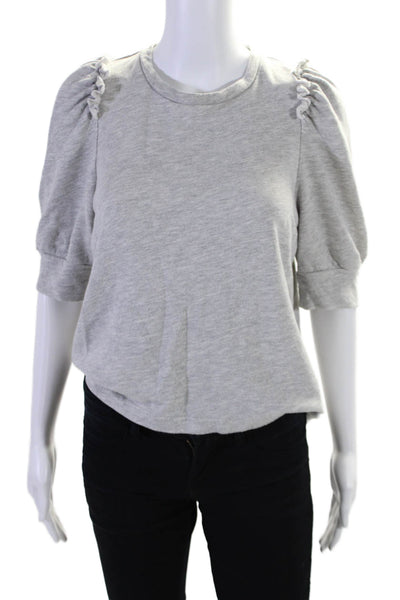 G. Womens Short Sleeve Crew Neck Ruffled Sweatshirt Gray Cotton Size Small