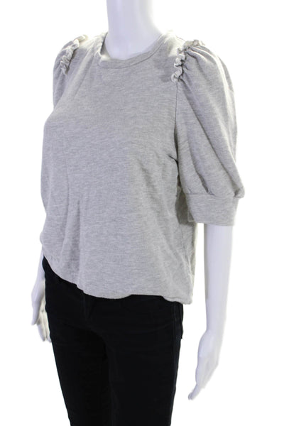 G. Womens Short Sleeve Crew Neck Ruffled Sweatshirt Gray Cotton Size Small