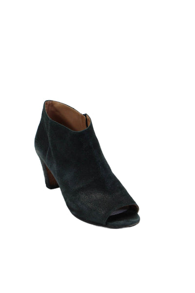 Maison Martin Margiela Womens Block Heel Peep Toe Ankle Booties Blue Suede 39