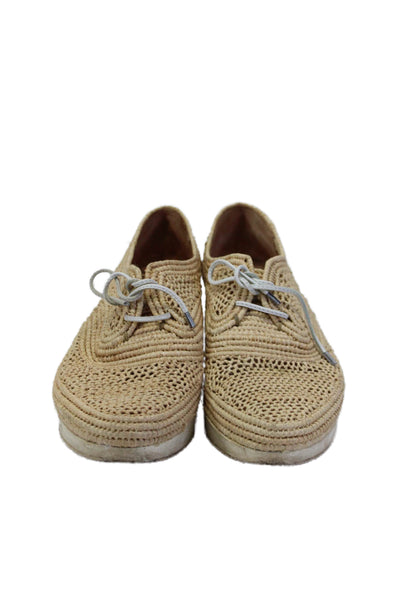 Robert Clergerie Womens Lace Up Platform Raffia Low Top Sneakers Beige Size 38.5