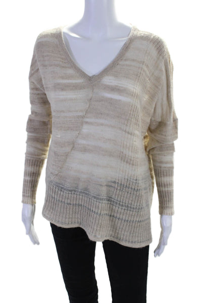 Inhabit Womens Linen Blend Open Blend Beige V-Neck Pullover Sweater Top Size M