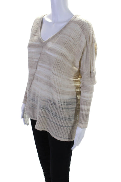 Inhabit Womens Linen Blend Open Blend Beige V-Neck Pullover Sweater Top Size M