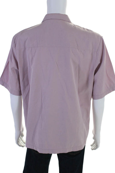 COS Mens Cotton Collared Short Sleeve Relaxed Fit Button Down Shirt Pink Size M