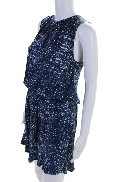 Soft Joie Womens Sleeveless V Neck Smocked Printed Dress Blue White Size XS