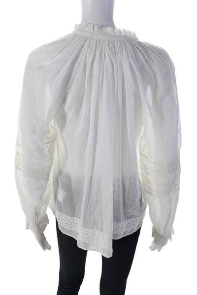 Ba&Sh Women's V-Neck Long Sleeves Lace Trim Sheer Blouse White Size 0