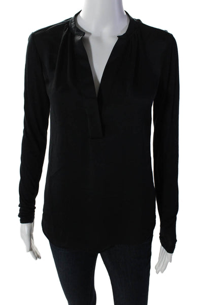 Vince Women's V-Neck Long Sleeves Workwear Blouse Black Size XXS