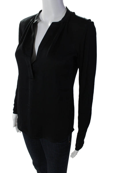 Vince Women's V-Neck Long Sleeves Workwear Blouse Black Size XXS