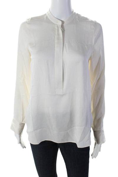 Vince Women's Round Neck Long Sleeves Workwear Blouse Cream Size XS