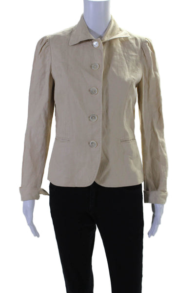 Lauren Ralph Lauren Womens Linen Darted Collared Buttoned Jacket Beige Size 6P