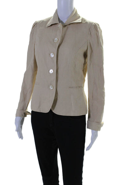 Lauren Ralph Lauren Womens Linen Darted Collared Buttoned Jacket Beige Size 6P