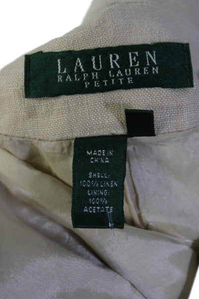 Lauren Ralph Lauren Womens Linen Darted Collared Buttoned Jacket Beige Size 6P