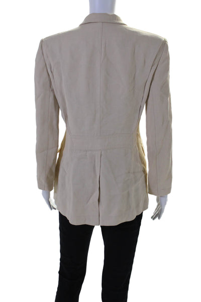 Donna Karan Womens Linen Darted Collar Buttoned Long Sleeve Blazer Beige Size 8