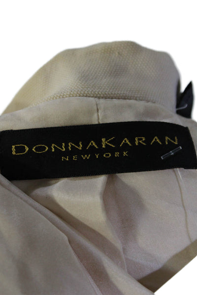 Donna Karan Womens Linen Darted Collar Buttoned Long Sleeve Blazer Beige Size 8