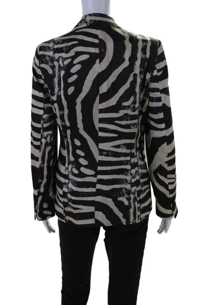 Zara Womens Animal Print Buttoned Collared Long Sleeve Blazer Black Size M