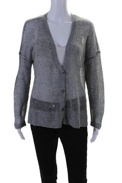 Eileen Fisher Womens Knit Buttoned V-neck Cropped Cardigan Sweater Gray Size M