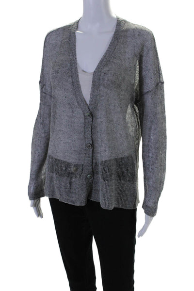 Eileen Fisher Womens Knit Buttoned V-neck Cropped Cardigan Sweater Gray Size M