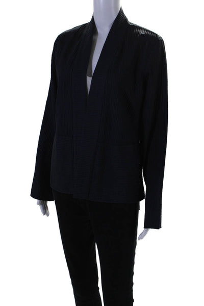 Eileen Fisher Womens Silk Open Front Ribbed Dress Blouse Top Navy Size M