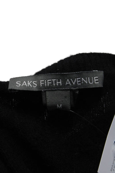 Saks Fifth Avenue Womens Cashmere Cable Knit Short Sleeve Top Black Size M