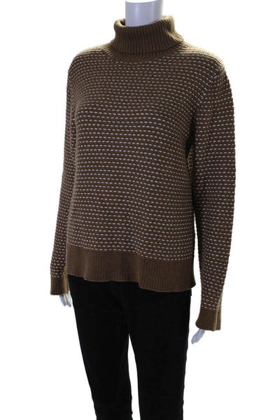 J Crew Womens Striped Long Sleeve Pullover Turtleneck Sweater Top Brown Size L