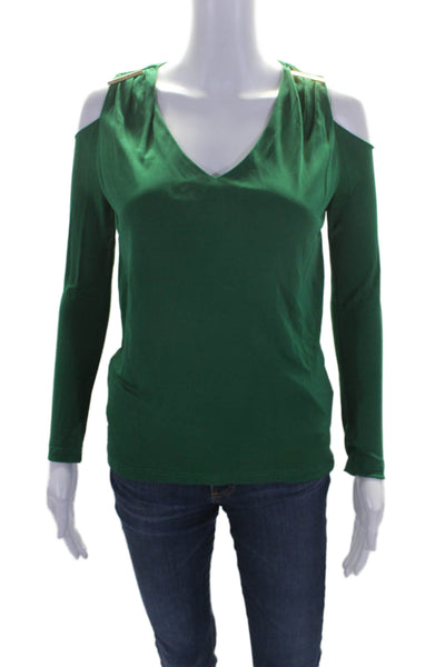 Les Copains Womens Long Sleeve Cold Shoulder V Neck Knit Top Green Size IT 38