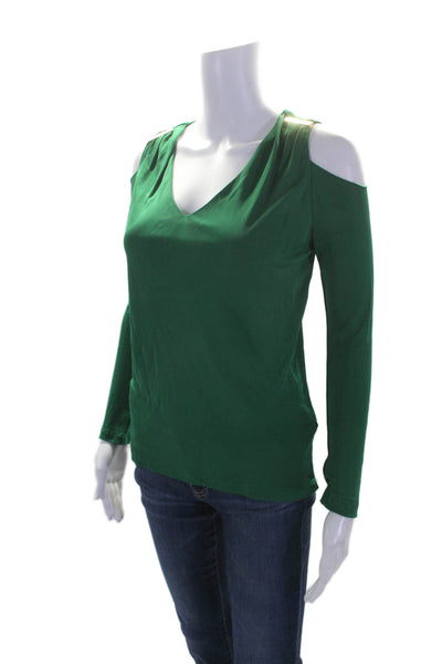 Les Copains Womens Long Sleeve Cold Shoulder V Neck Knit Top Green Size IT 38