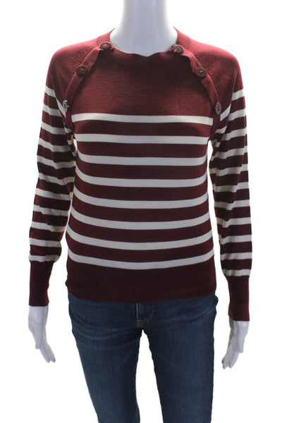 Les Copains Womens Long Sleeve Striped Crew Neck Sweater Red White Wool IT 40