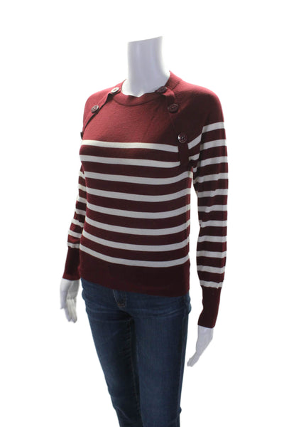 Les Copains Womens Long Sleeve Striped Crew Neck Sweater Red White Wool IT 40