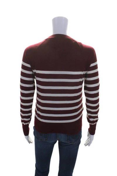 Les Copains Womens Long Sleeve Striped Crew Neck Sweater Red White Wool IT 40