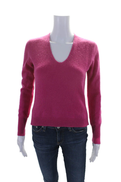 Blue Les Copains Womens Long Sleeve V Neck Sweater Pink Wool Size IT 40