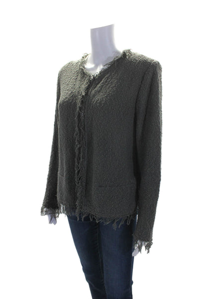 IRO Womens Cotton Tweed Open Front Fringe Trim Cardigan Gray Size 44