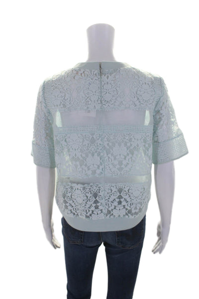 Rebecca Taylor Womens Silk Short Sleeve Lace Blouse Blue Size 4