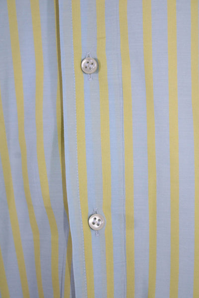 Poggianti 1958 Mens Long Sleeve Striped Button Down Shirt Blue Yellow Size L