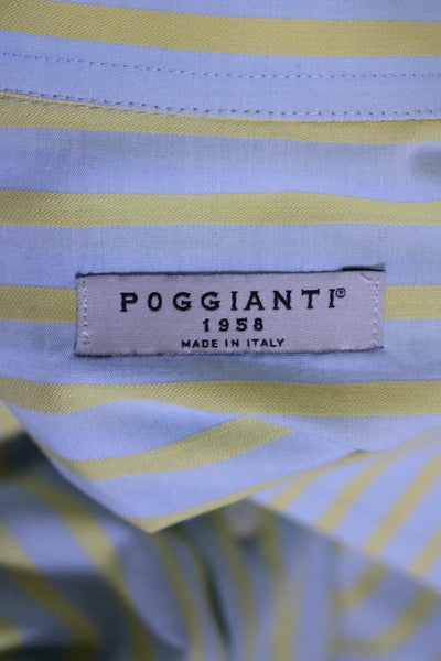 Poggianti 1958 Mens Long Sleeve Striped Button Down Shirt Blue Yellow Size L