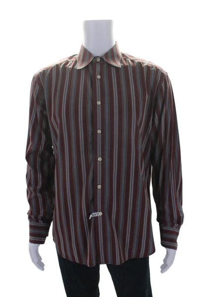 Robert Graham Mens Cotton Long Sleeve Striped Button Down Shirt Red Size L