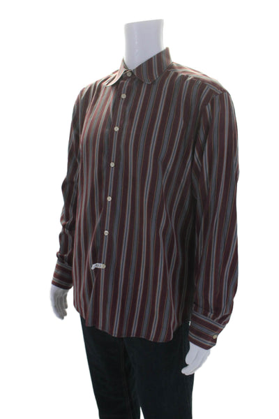 Robert Graham Mens Cotton Long Sleeve Striped Button Down Shirt Red Size L