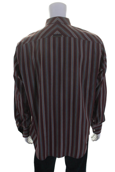 Robert Graham Mens Cotton Long Sleeve Striped Button Down Shirt Red Size L