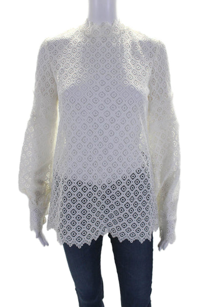 IRO Womens White Eyelet Crew Neck Long Sleeve Blouse Top Size 36