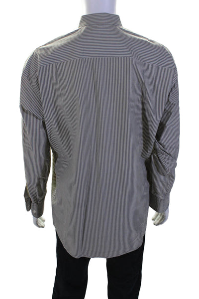 Ermenegildo Zegna Mens Cotton Striped Print Button Down Dress Shirt Gray Size L