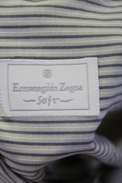 Ermenegildo Zegna Mens Cotton Striped Print Button Down Dress Shirt Gray Size L